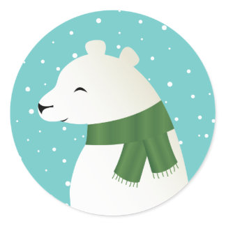 Smiling Winter Polar Bear Classic Round Sticker