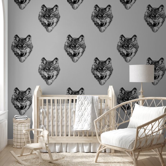 Smiling wolf head - lines silhouette 1a wallpaper  (Kids)