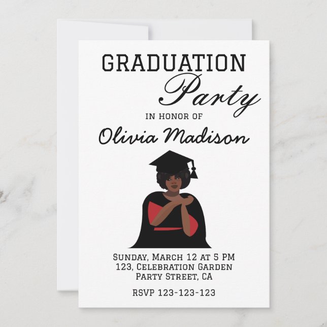 Smiling Woman Black and White Graduation Party Invitation (Front)