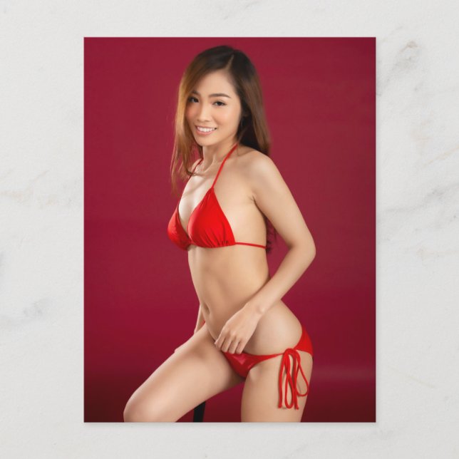 Smiling Woman In Red Bikini Postcard (Front)