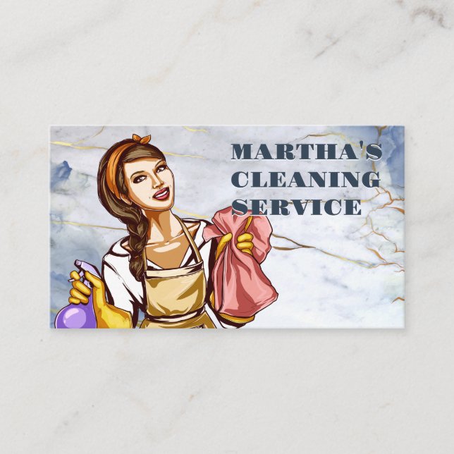 Smiling Woman with Cleaning Supplies Business Card (Front)