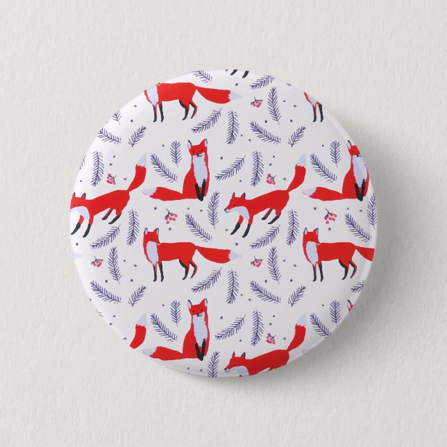 Smiling Woodland Forest Greenery Red Fox Button (Front)