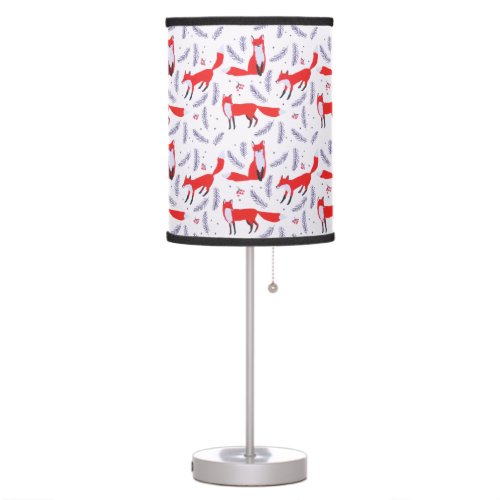 Smiling Woodland Forest Greenery Red Fox  Table Lamp
