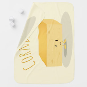 Smiling Yellow Cornbread Square Character Word Baby Blanket