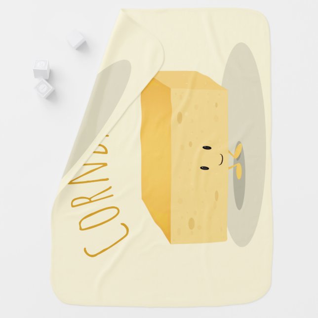 Smiling Yellow Cornbread Square Character Word Baby Blanket (In Situ)