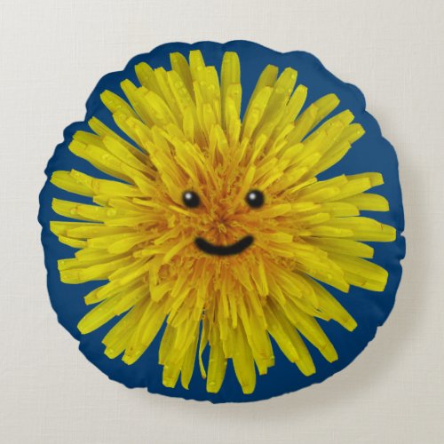 Smiling Yellow Dandelion Flower Boy on any Color Round Pillow