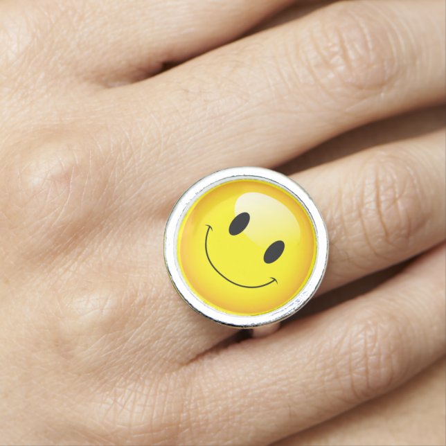 Smiling Yellow Emoji Face Retro Ring (In Situ)