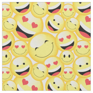 Smiling Yellow Emoji Faces Pattern Fabric