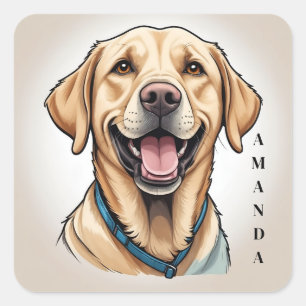 Smiling Yellow Labrador with a Blue Collar Square Sticker