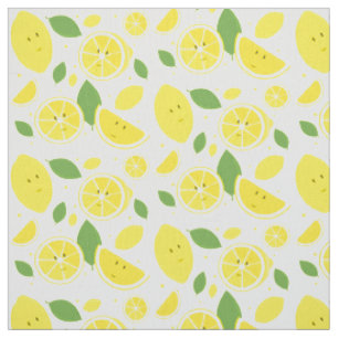 Smiling Yellow Lemons Cartoon Pattern Fabric