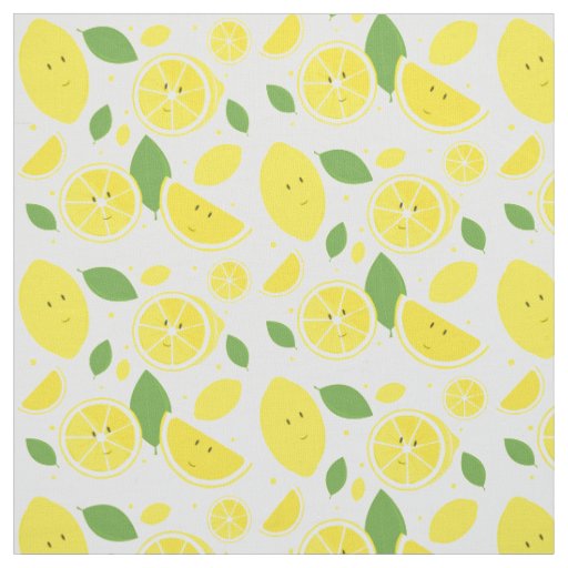 Smiling Yellow Lemons Cartoon Pattern Fabric | Zazzle