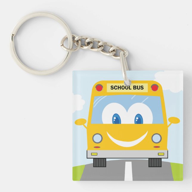 Smiling Yellow School Bus Keychain (Front)