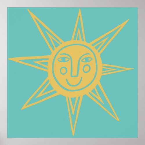 Smiling Yellow Sun Art Poster