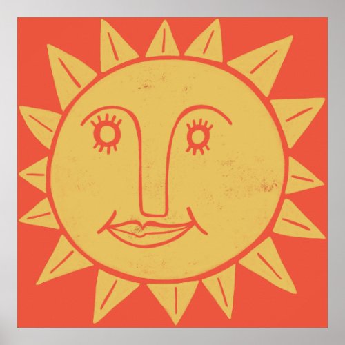 Smiling Yellow Sun Art Poster