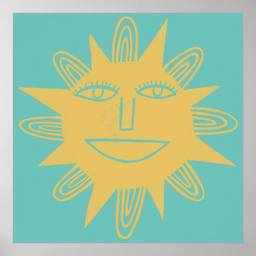 Smiling Yellow Sun Art Poster