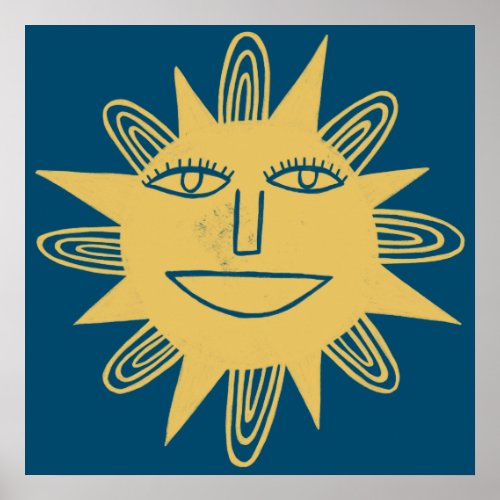 Smiling Yellow Sun Art Poster