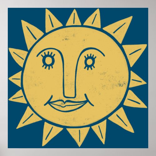 Smiling Yellow Sun Art Poster