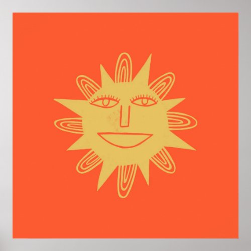 Smiling Yellow Sun Art Poster