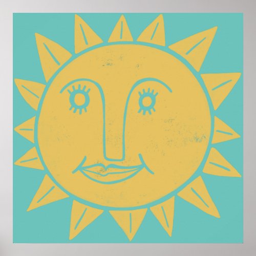 Smiling Yellow Sun Art Poster