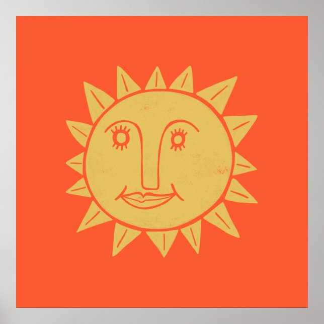 Smiling Yellow Sun Art Red Poster (Front)