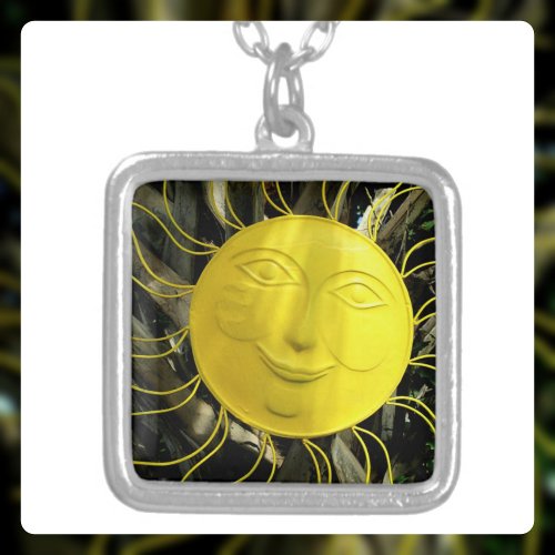 Smiling Yellow Sun Face Silver Plated Necklace