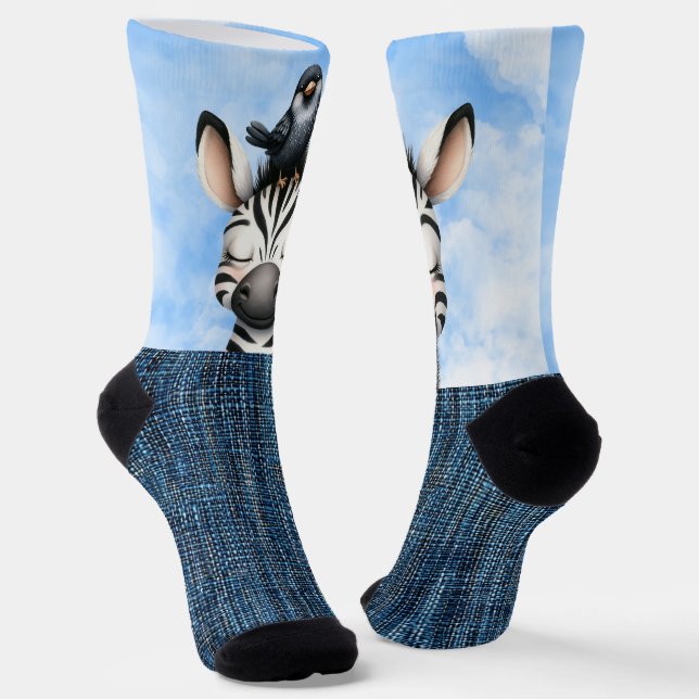 Smiling Zebra and bird Socks (Angled)