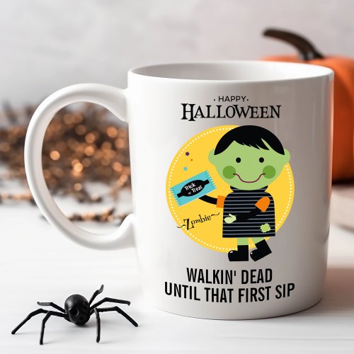 Smiling Zombie with Candy Halloween Coffee Mug