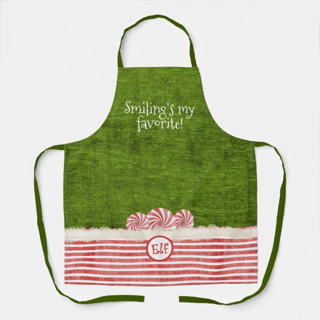 "Smiling's my favorite" Christmas Cute Elf Quote Apron (Front)