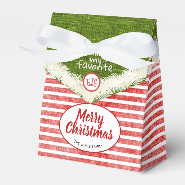 "Smiling's my favorite" Christmas Elf Fun Quote Favor Boxes (Front Side)