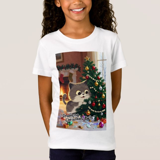 Smirking Kitten Christmas Chaos 1 girls T-Shirt (Front)