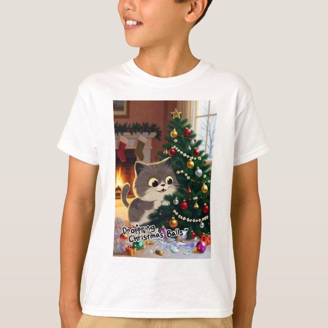 Smirking Kitten Christmas Chaos 1 T-Shirt (Front)