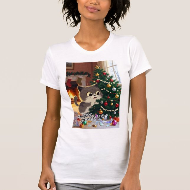 Smirking Kitten Christmas Chaos 1 women's  T-Shirt (Front)
