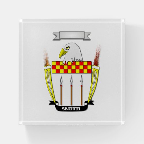 SMITH FAMILY NAME HERALDIC CREST AND SHIELD PAPERWEIGHT
