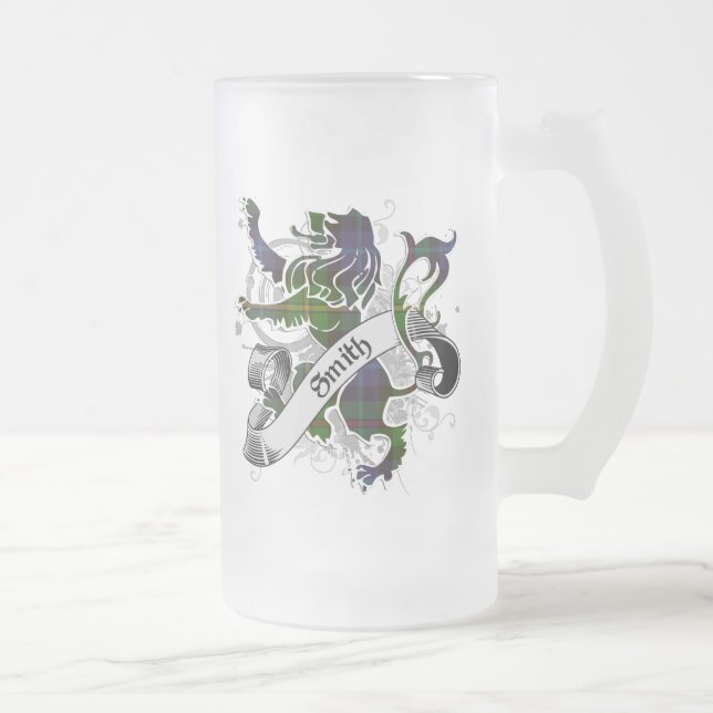 Smith Tartan Lion Frosted Glass Beer Mug (Right)