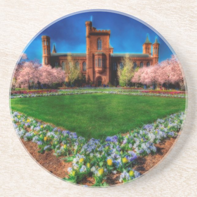 Smithsonian Castle Garden Cherry Blossoms Drink Coaster (Front)
