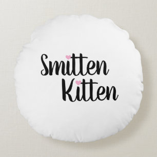 Smitten Kitten Cute Valentine’s Day Round Pillow