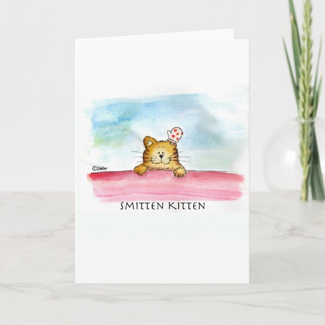 Smitten Kitten - Cute Watercolor Art Holiday Card (Front)