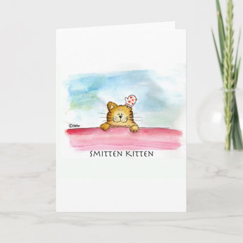Smitten Kitten _ Cute Watercolor Art Holiday Card