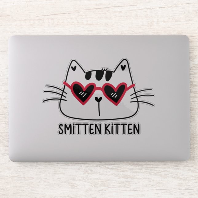 Smitten Kitten red heart sunglasses Valentines day Sticker (Computer)