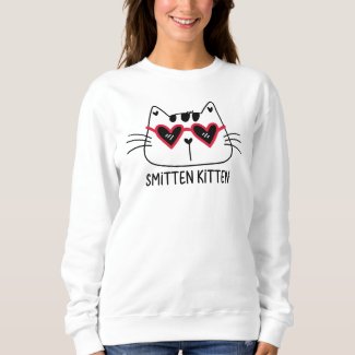 Smitten Kitten Valentines cat red heart sunglasses