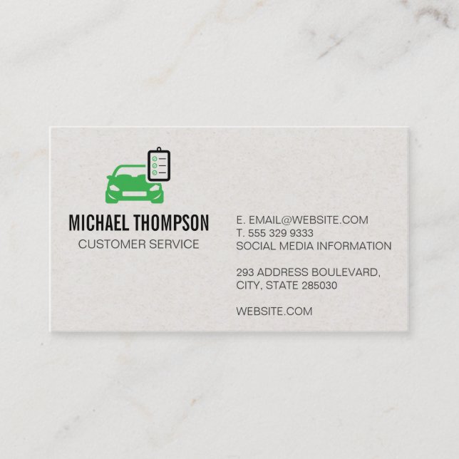 Smog Tech | Car and Checklist Clipboard Icon Business Card (Front)