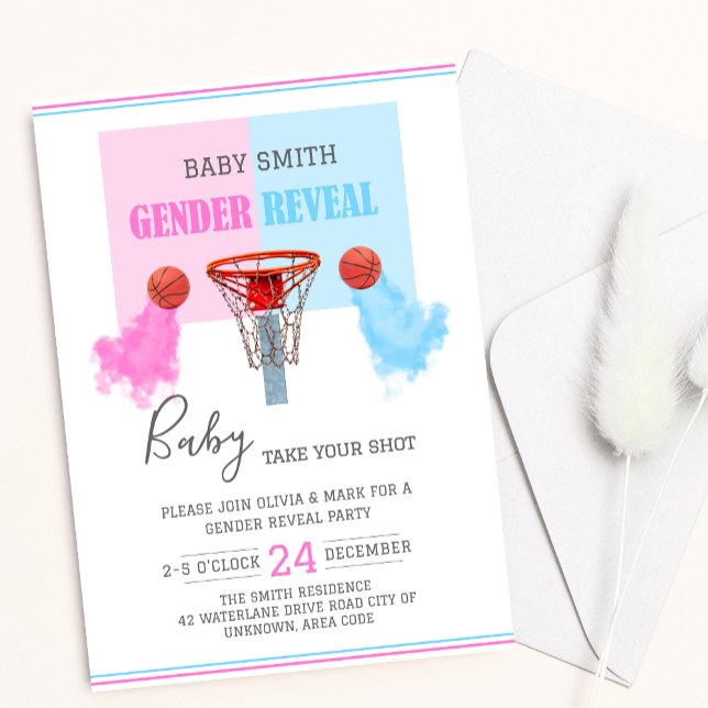Smoke Basketball Sport Baby Gender Reveal  Invitation (Creator Uploaded)