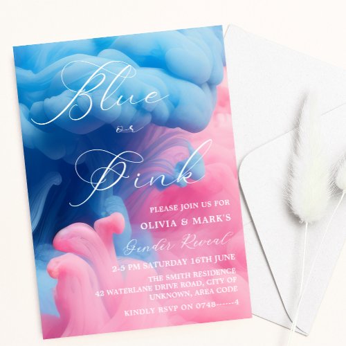 Smoke Blue and Pink Baby Gender Reveal Party Invitation