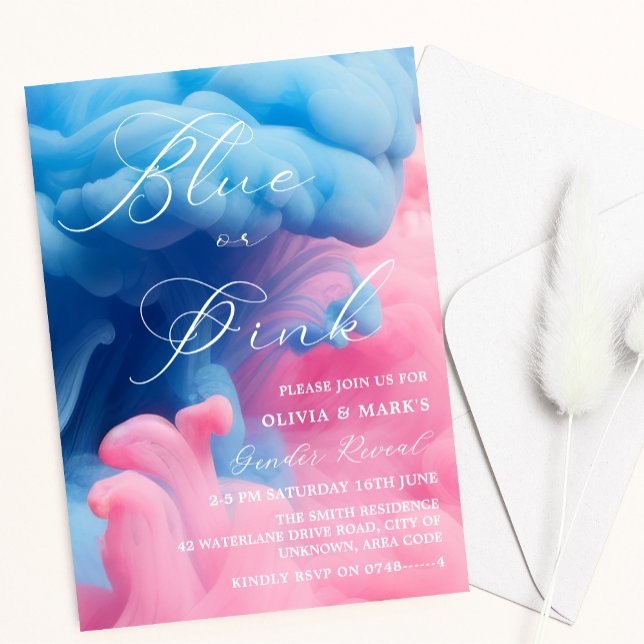 Smoke Blue and Pink Baby Gender Reveal Party Invitation (Creator Uploaded)
