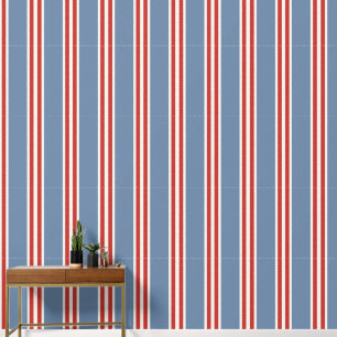 Smoke Blue & Barn Red Double Rugby Stripe Wallpaper