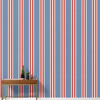 Smoke Blue & Barn Red Double Rugby Stripe Wallpaper