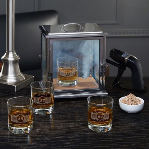 Smoke Box Set w Set of 4 Marquee Whiskey Glasses