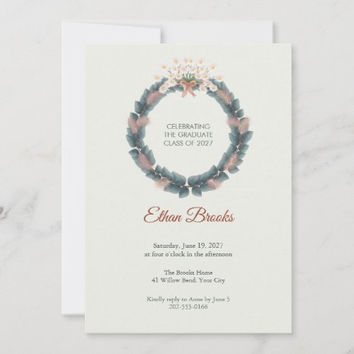 Smoke Bush Crowned Wreath Graduation Invitation