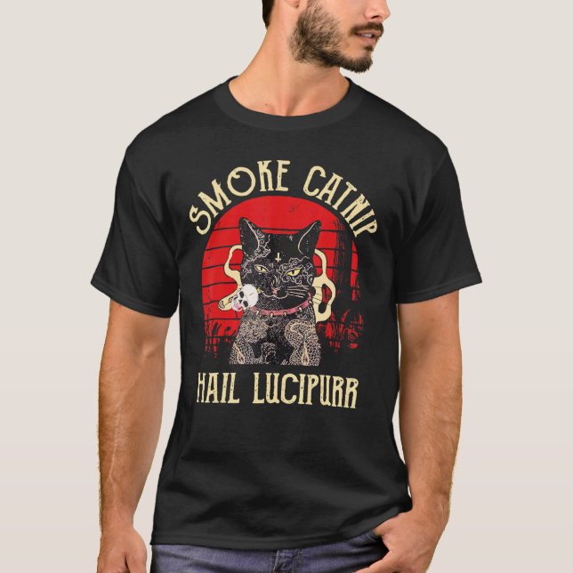 Smoke Catnip Hail Lucipurr Cat Smoking T-Shirt (Front)