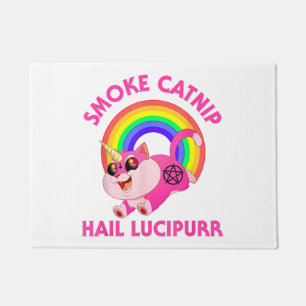 Smoke Catnip Hail Lucipurr, Funny Satan Cat Unicor Doormat
